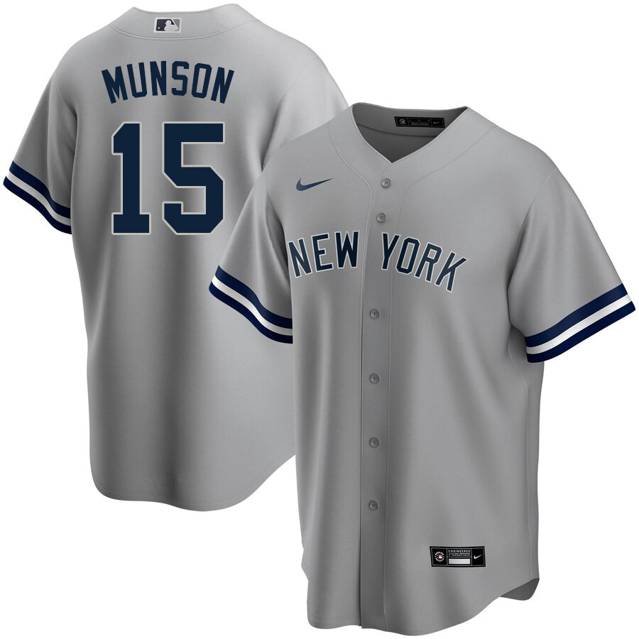 2020 Nike Men #15 Thurman Munson New York Yankees Baseball Jerseys Sale-Gray - Click Image to Close